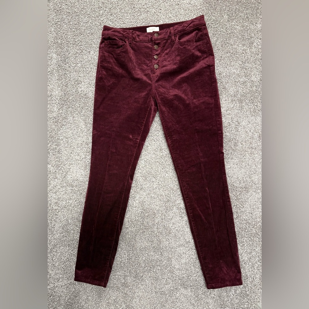 LOFT Burgundy Skinny Corduroy Pants